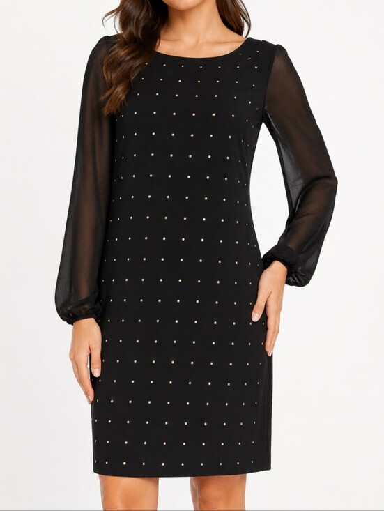 White House Black Market Dresses & Skirts - White House Black Market Sheer Long Sleeve Gold Studded Shift Cocktail Dress